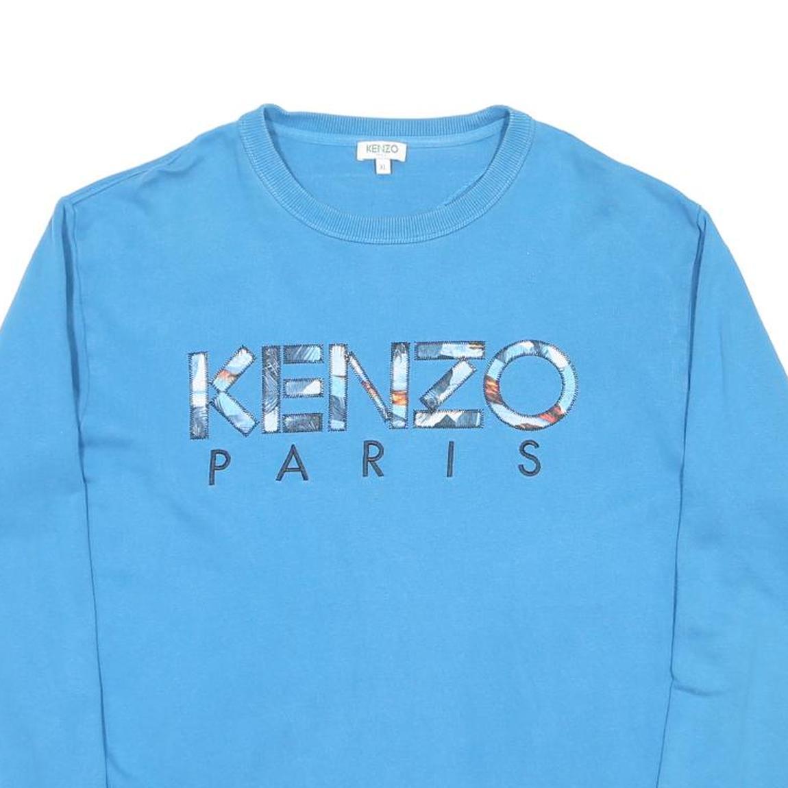 KENZO Mens Blue Sweatshirt XL Crew Neck Cotton Logo Paris Pullover Casual