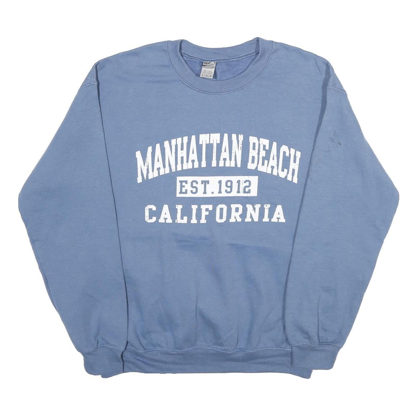GILDAN Mens Blue Crew Neck M Manhattan Beach California Sweatshirt Cotton Blend