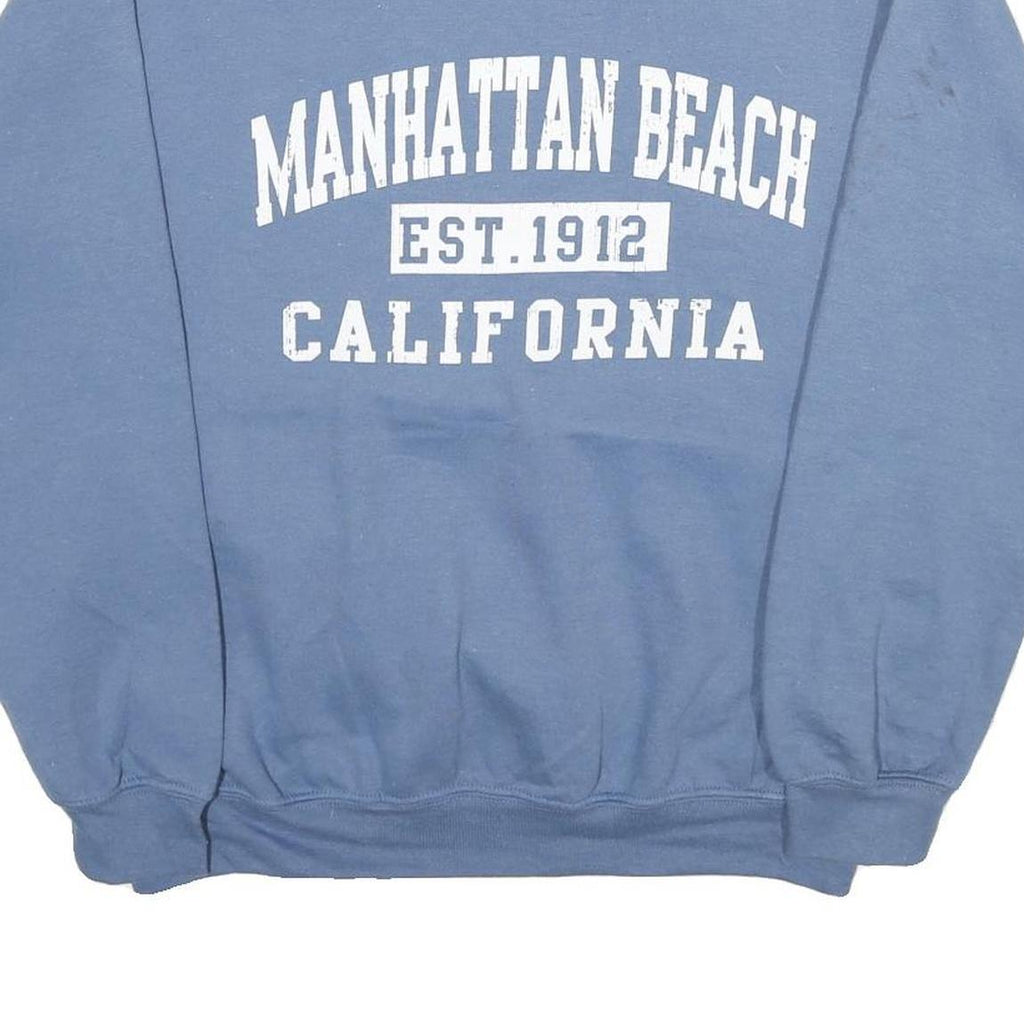 GILDAN Mens Blue Crew Neck M Manhattan Beach California Sweatshirt Cotton Blend