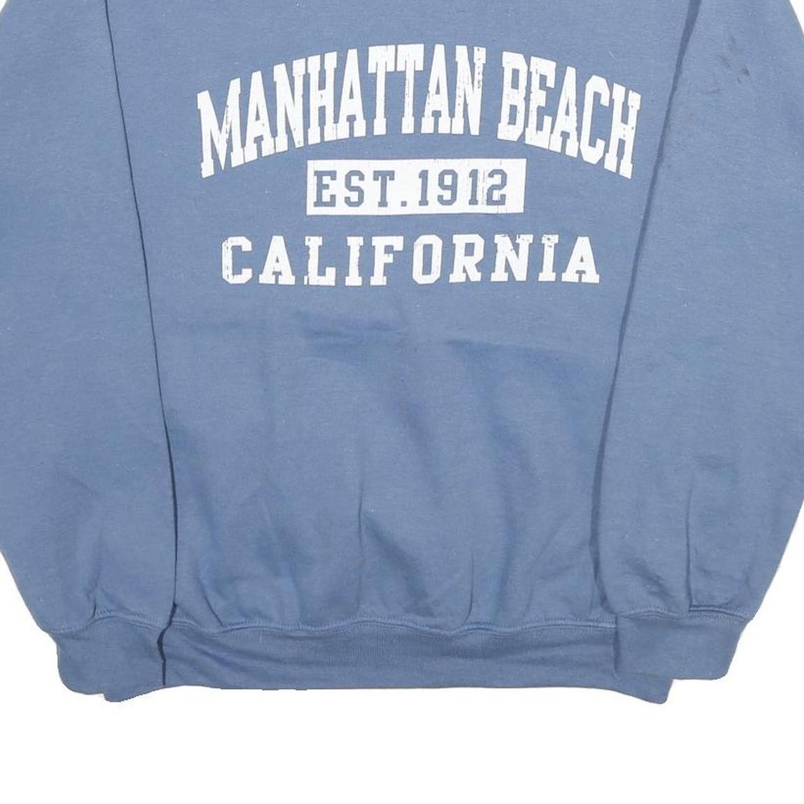 GILDAN Mens Blue Crew Neck M Manhattan Beach California Sweatshirt Cotton Blend