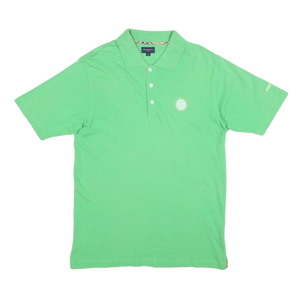 BURBERRY Mens Green Polo Shirt M Cotton Blend Short Sleeve Embroidered Logo