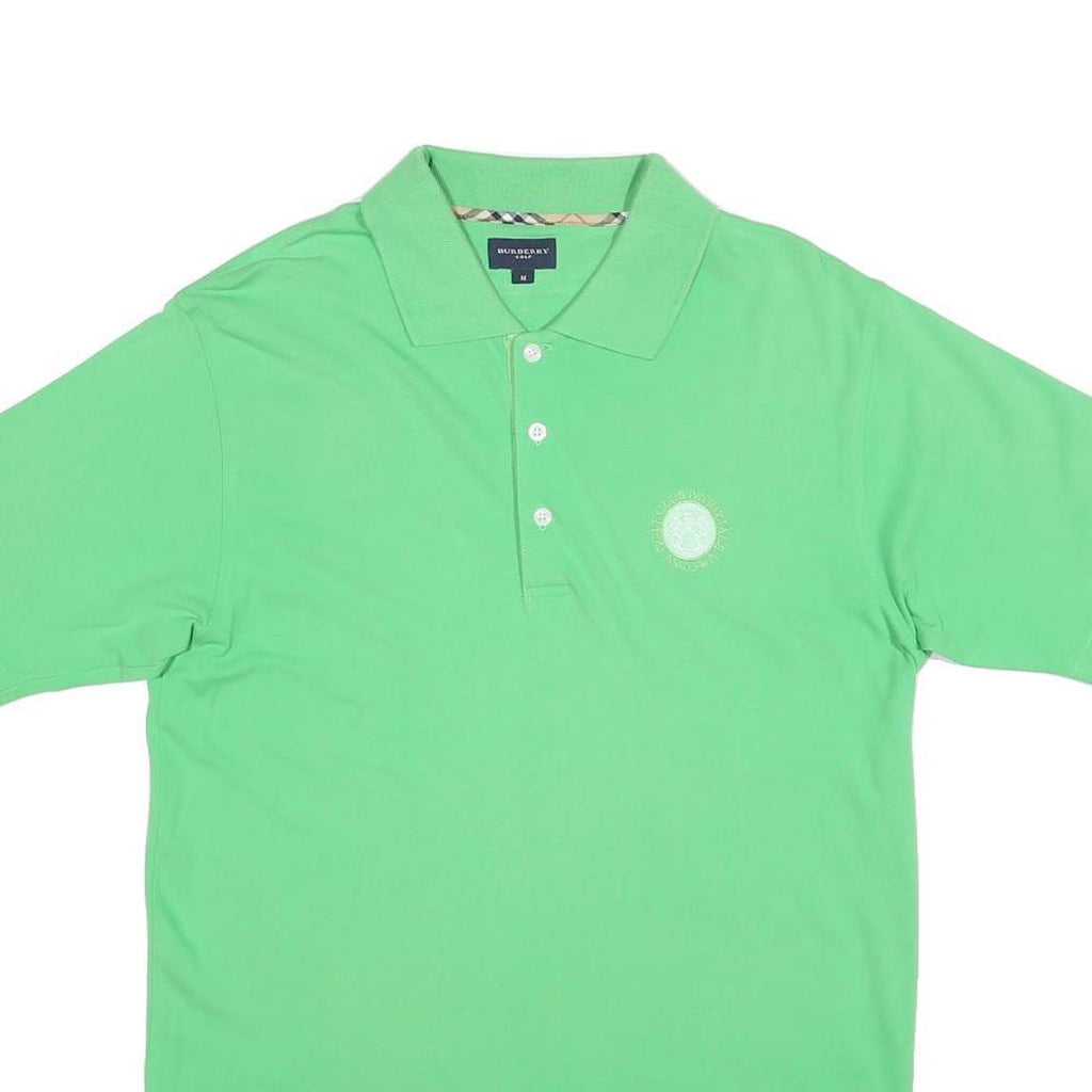 BURBERRY Mens Green Polo Shirt M Cotton Blend Short Sleeve Embroidered Logo