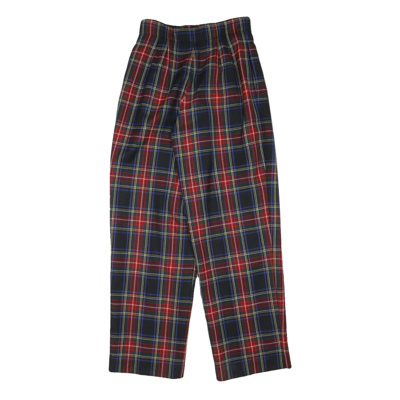 LIZ CLAIBORNE Womens Wool Blend Relaxed Trousers Red Blue Plaid W26 L30