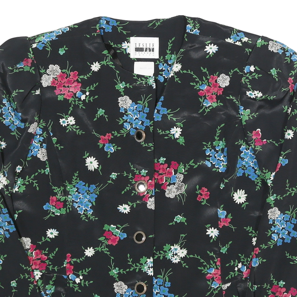 LESLIE FAY Womens Black Floral Printed Long Sleeve Round Neck Top S Elegant