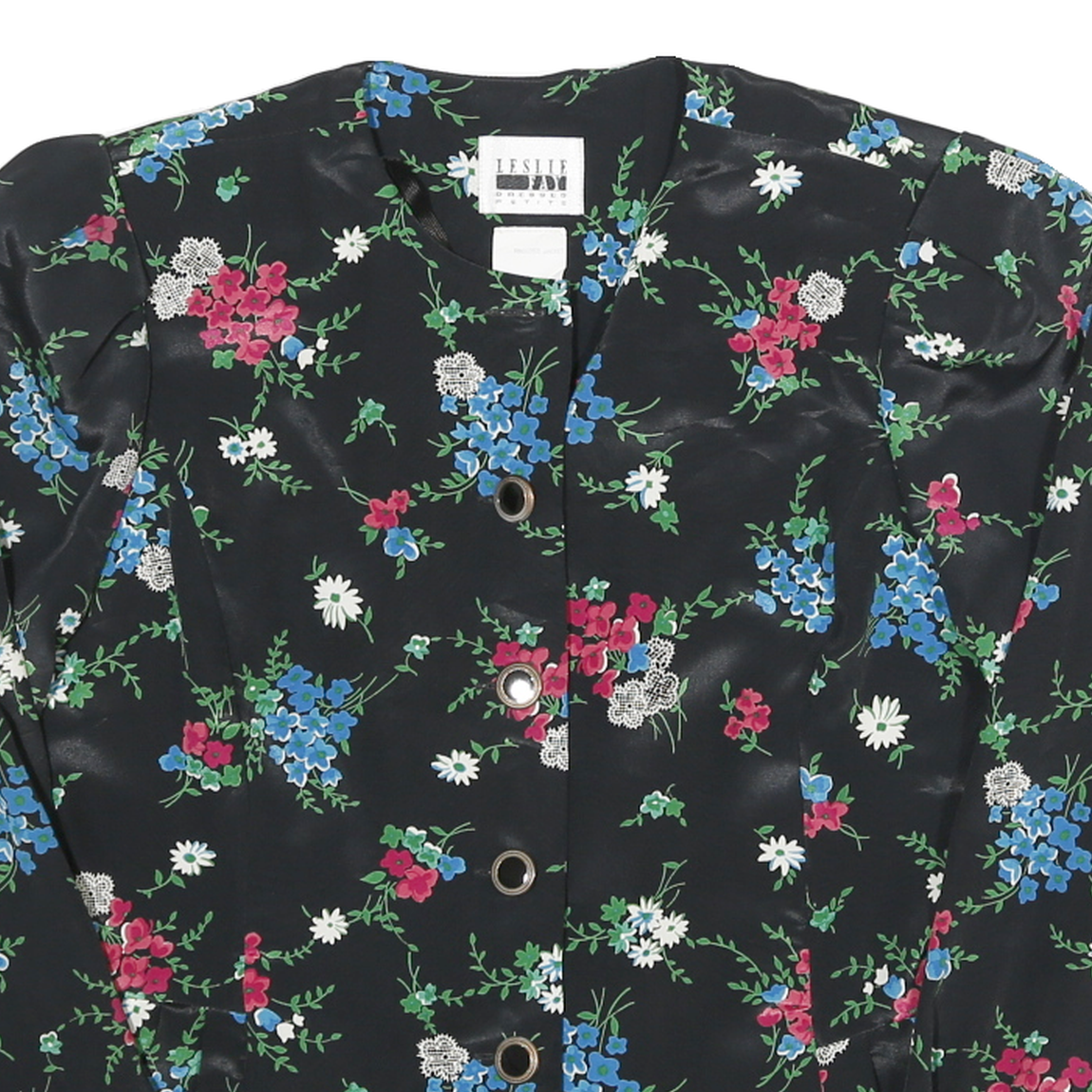 LESLIE FAY Womens Black Floral Printed Long Sleeve Round Neck Top S Elegant