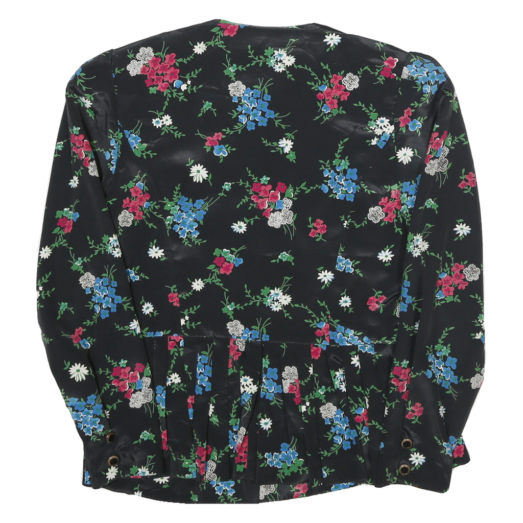 LESLIE FAY Womens Black Floral Printed Long Sleeve Round Neck Top S Elegant
