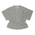 H&M Womens Black & White Striped Shirt Short Sleeve Button Neck L Relaxed Fit