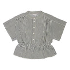 H&M Womens Black & White Striped Shirt Short Sleeve Button Neck L Relaxed Fit