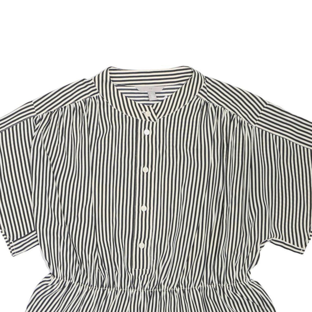 H&M Womens Black & White Striped Shirt Short Sleeve Button Neck L Relaxed Fit