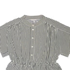 H&M Womens Black & White Striped Shirt Short Sleeve Button Neck L Relaxed Fit