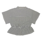 H&M Womens Black & White Striped Shirt Short Sleeve Button Neck L Relaxed Fit
