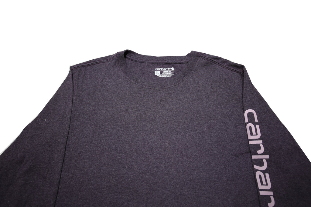 CARHARTT Womens Purple Long Sleeve T-Shirt XL Crew Neck Logo Print Cotton Blend