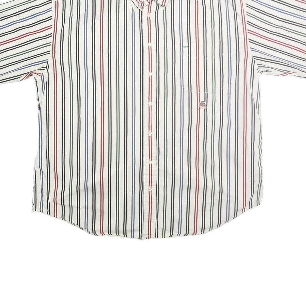 TOMMY HILFIGER Mens White & Red Striped Shirt 2XL Cotton Button Front Casual