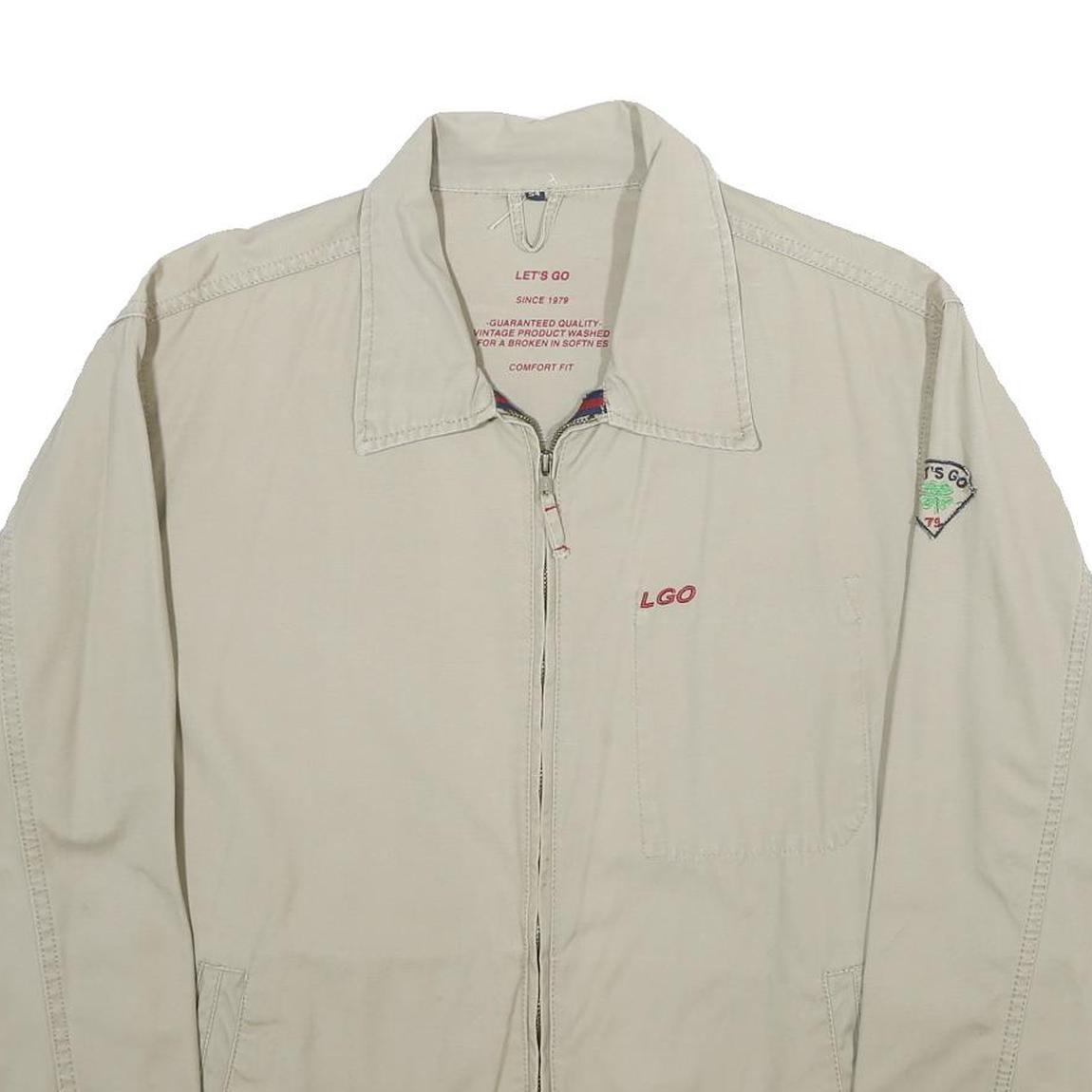LET'S GO Mens Beige Cotton Zip Jacket XL Plain Casual Light Comfort