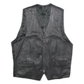 Womens Black Leather Button Jacket L Woven Classic Vest Style