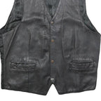Womens Black Leather Button Jacket L Woven Classic Vest Style