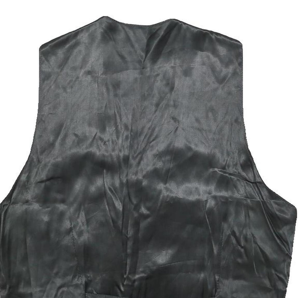 Womens Black Leather Button Jacket L Woven Classic Vest Style