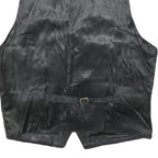 Womens Black Leather Button Jacket L Woven Classic Vest Style