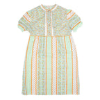 Womens Green & Orange Floral Striped Day Polyester Short Sleeve Midi 2XL Dress