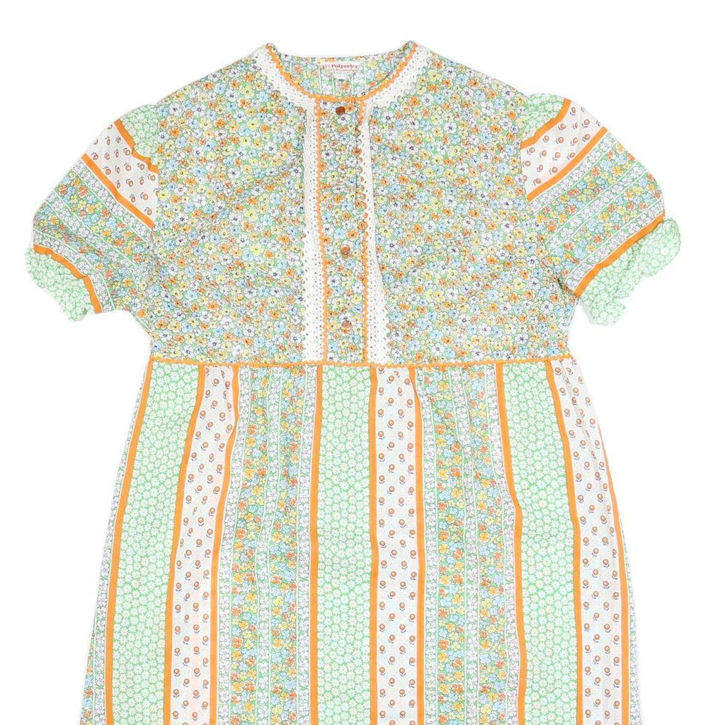 Womens Green & Orange Floral Striped Day Polyester Short Sleeve Midi 2XL Dress