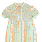 Womens Green & Orange Floral Striped Day Polyester Short Sleeve Midi 2XL Dress