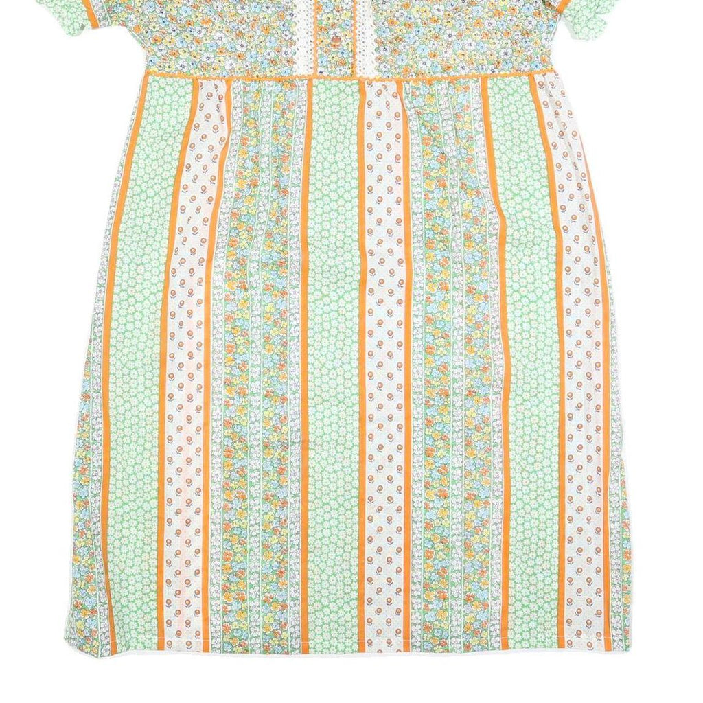 Womens Green & Orange Floral Striped Day Polyester Short Sleeve Midi 2XL Dress