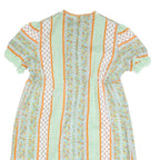 Womens Green & Orange Floral Striped Day Polyester Short Sleeve Midi 2XL Dress