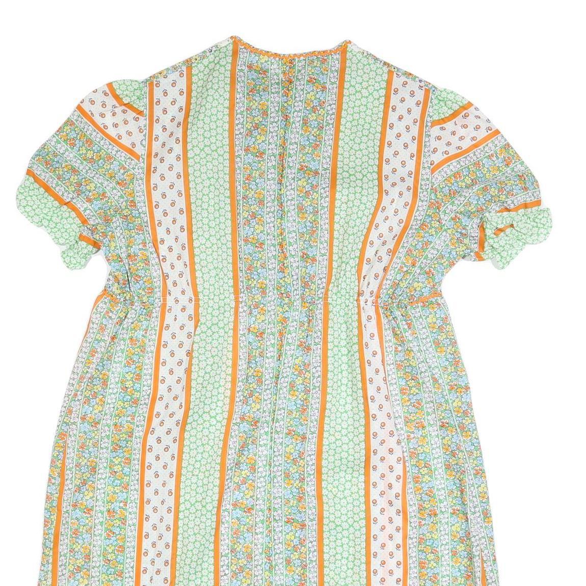 Womens Green & Orange Floral Striped Day Polyester Short Sleeve Midi 2XL Dress