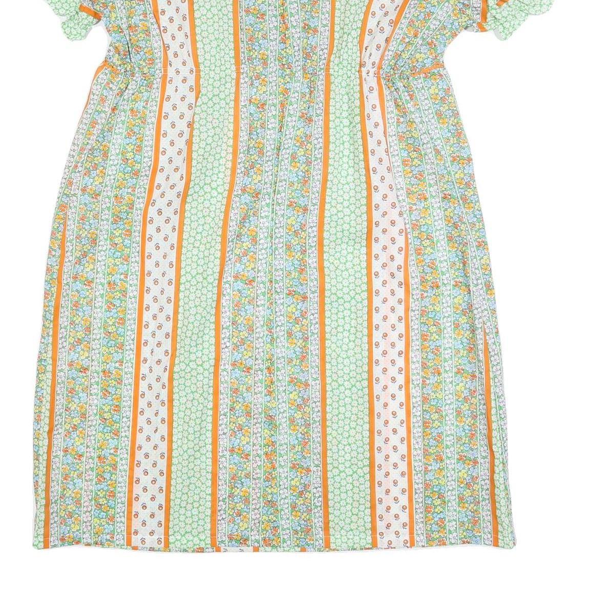 Womens Green & Orange Floral Striped Day Polyester Short Sleeve Midi 2XL Dress
