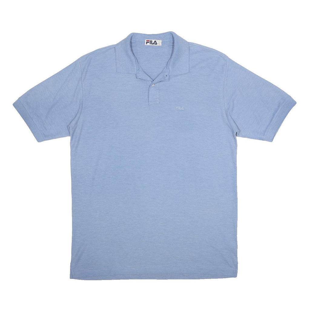 FILA Mens Blue Cotton Blend Short Sleeve Plain Polo Shirt L Casual Classic Fit