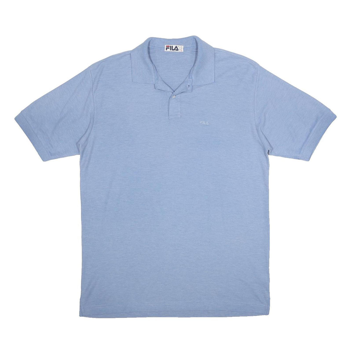 FILA Mens Blue Cotton Blend Short Sleeve Plain Polo Shirt L Casual Classic Fit