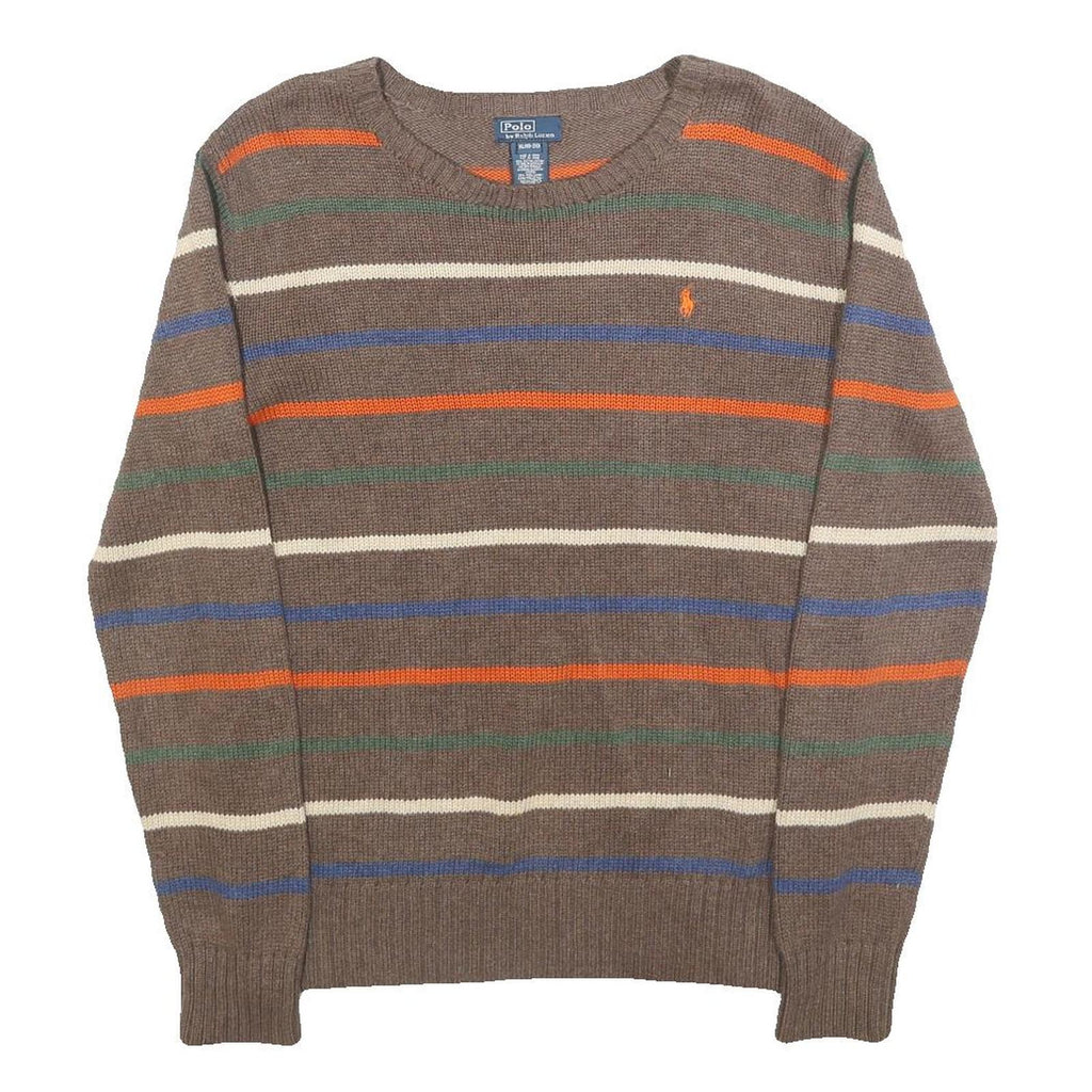 POLO RALPH LAUREN Boys Brown Stripe Pattern Cotton Jumper Crew Neck Basic Knit