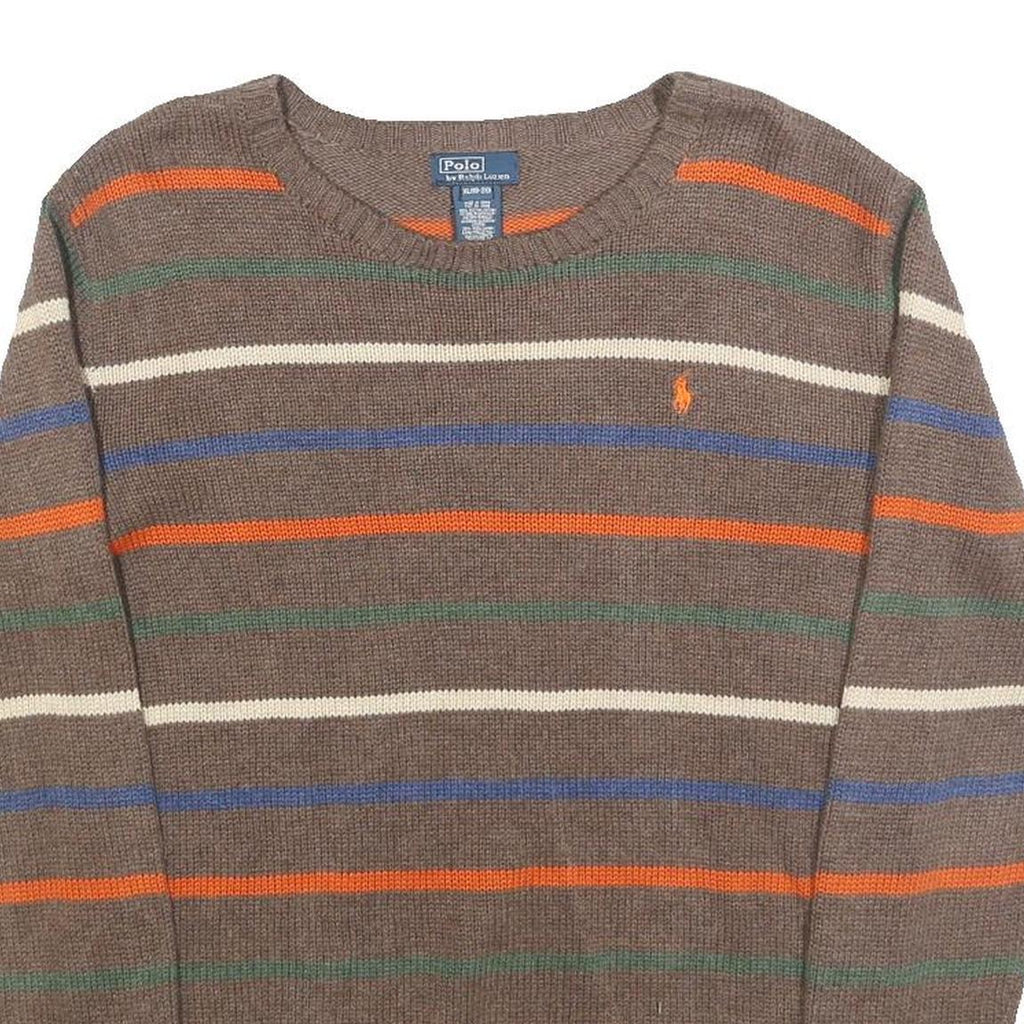 POLO RALPH LAUREN Boys Brown Stripe Pattern Cotton Jumper Crew Neck Basic Knit