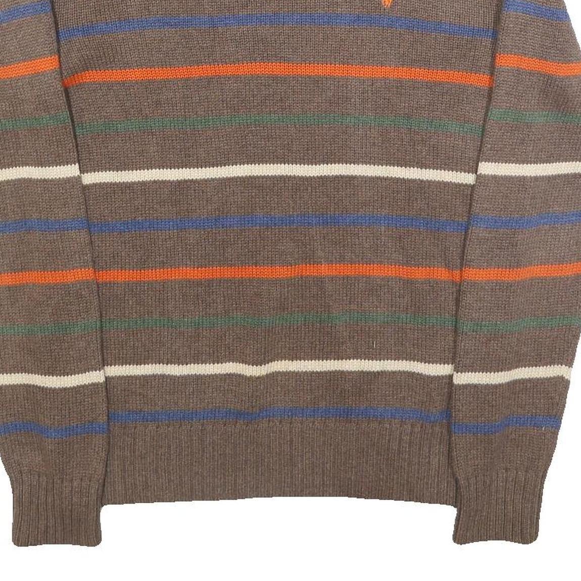 POLO RALPH LAUREN Boys Brown Stripe Pattern Cotton Jumper Crew Neck Basic Knit