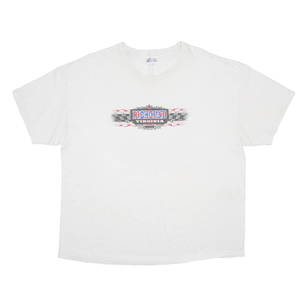 HANES Mens White Rednecks Racing Graphic T-Shirt 2XL Short Sleeve Crew Neck