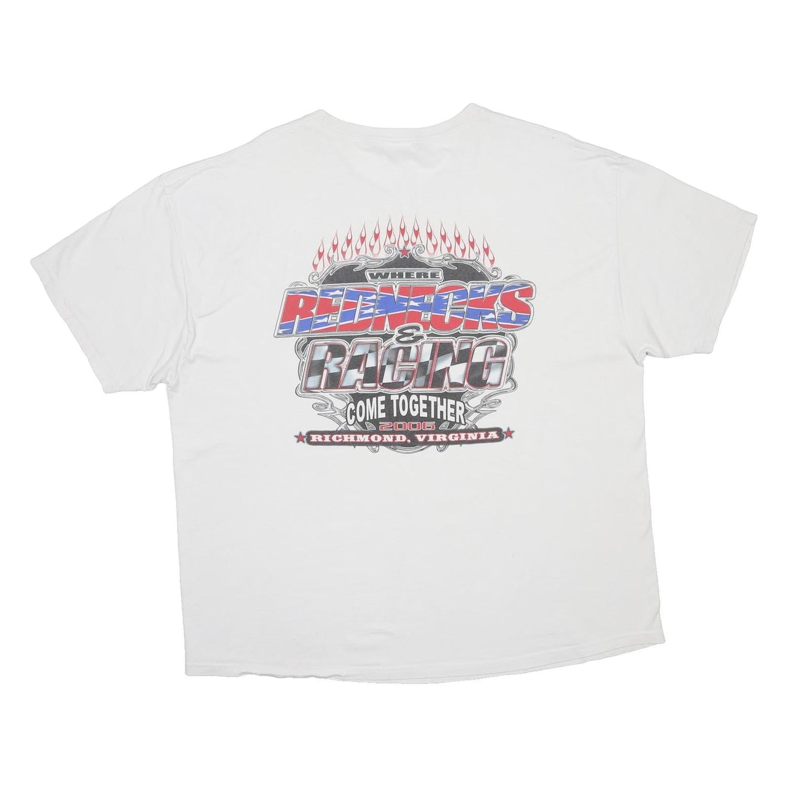 HANES Mens White Rednecks Racing Graphic T-Shirt 2XL Short Sleeve Crew Neck