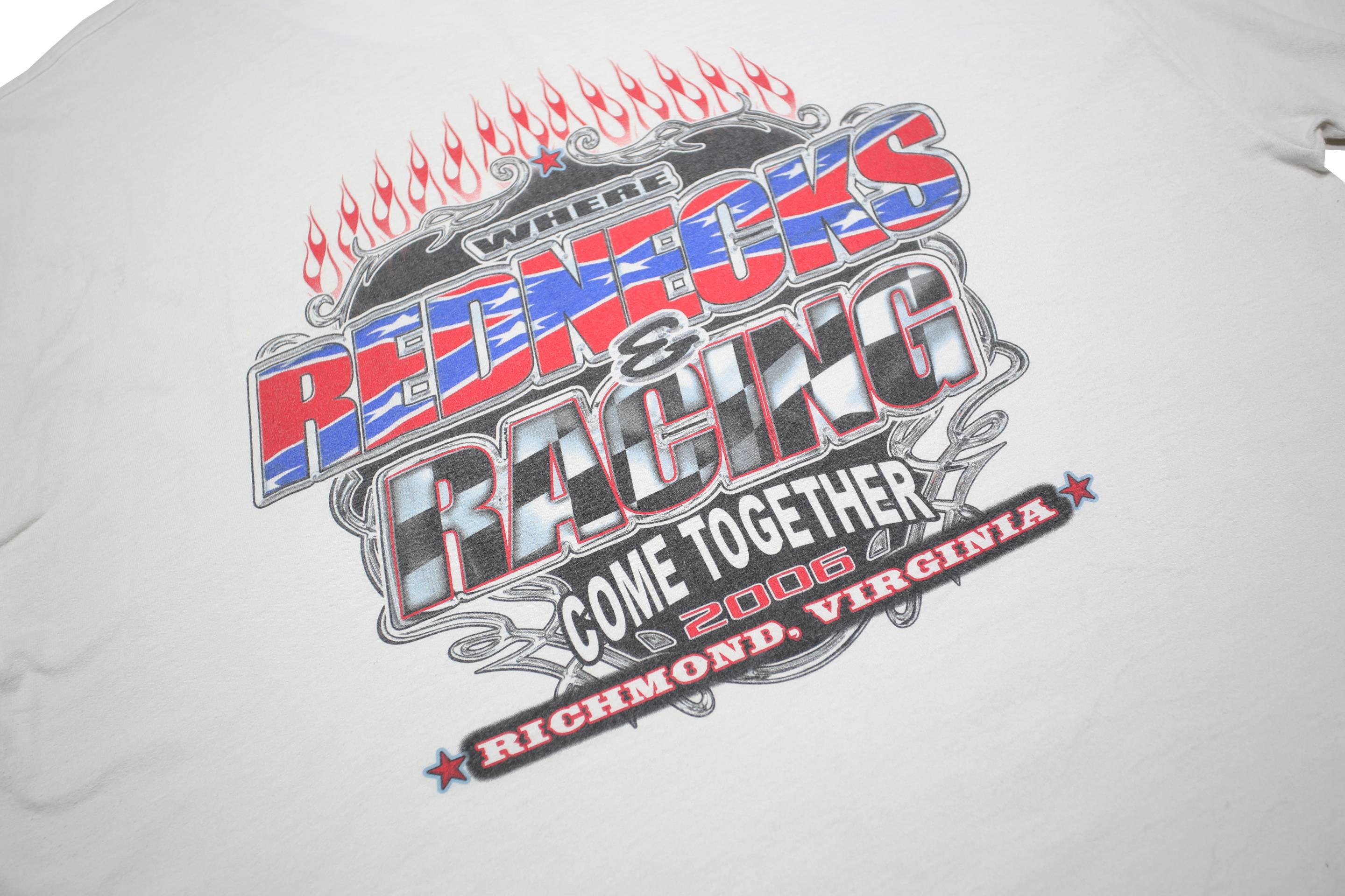 HANES Mens White Rednecks Racing Graphic T-Shirt 2XL Short Sleeve Crew Neck