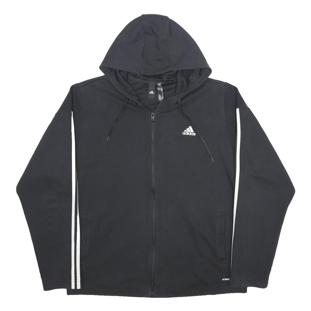 ADIDAS Mens Black Hoodie XL Zip Up Cotton Blend Sportswear Sweatshirt