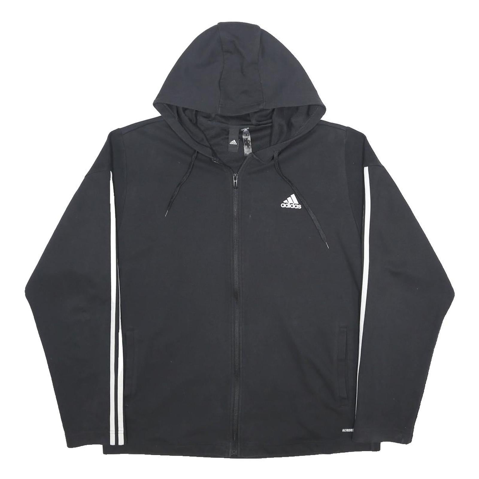 ADIDAS Mens Black Hoodie XL Zip Up Cotton Blend Sportswear Sweatshirt