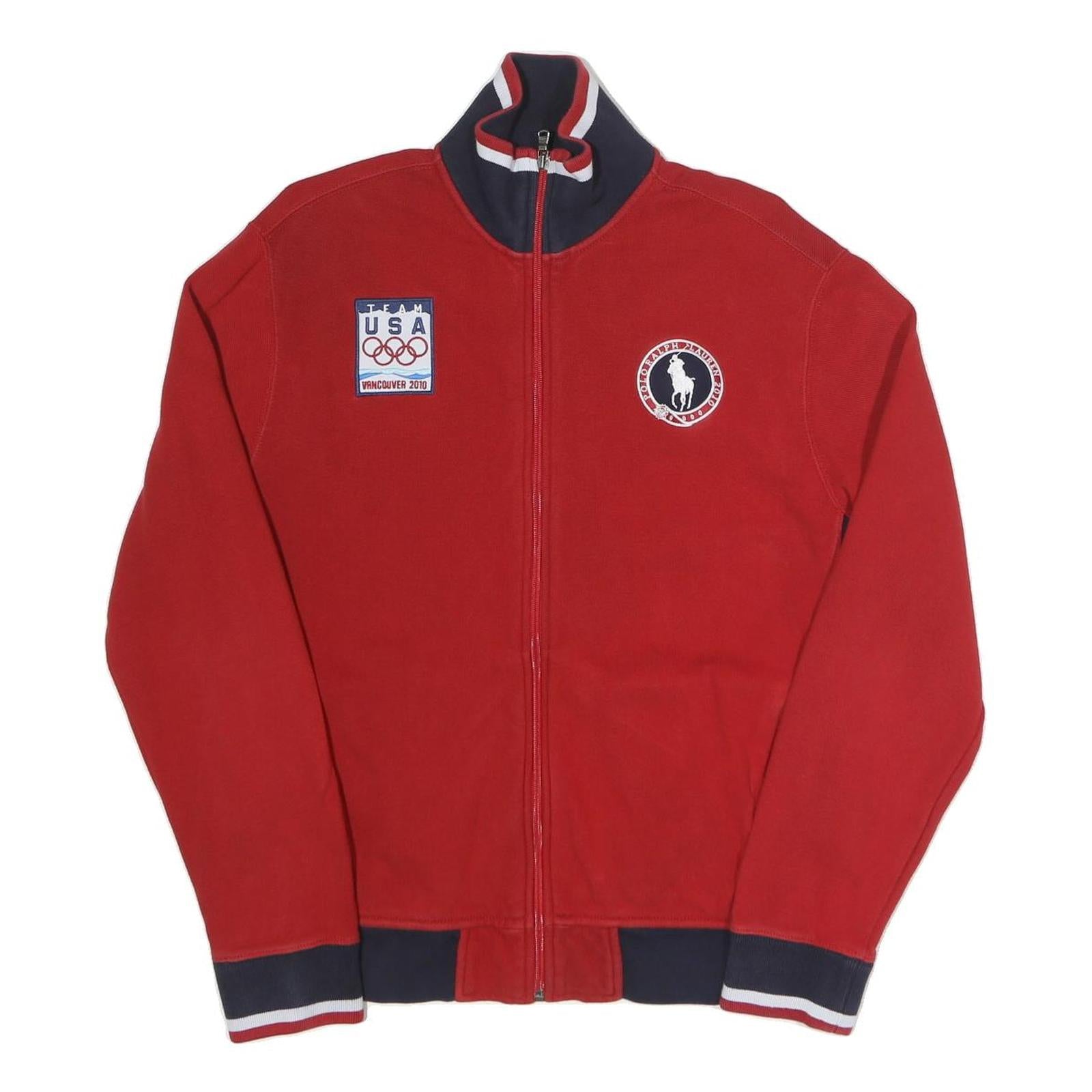 POLO RALPH LAUREN Mens Red Striped Team USA Olympic Cotton Blend Jacket M Zip