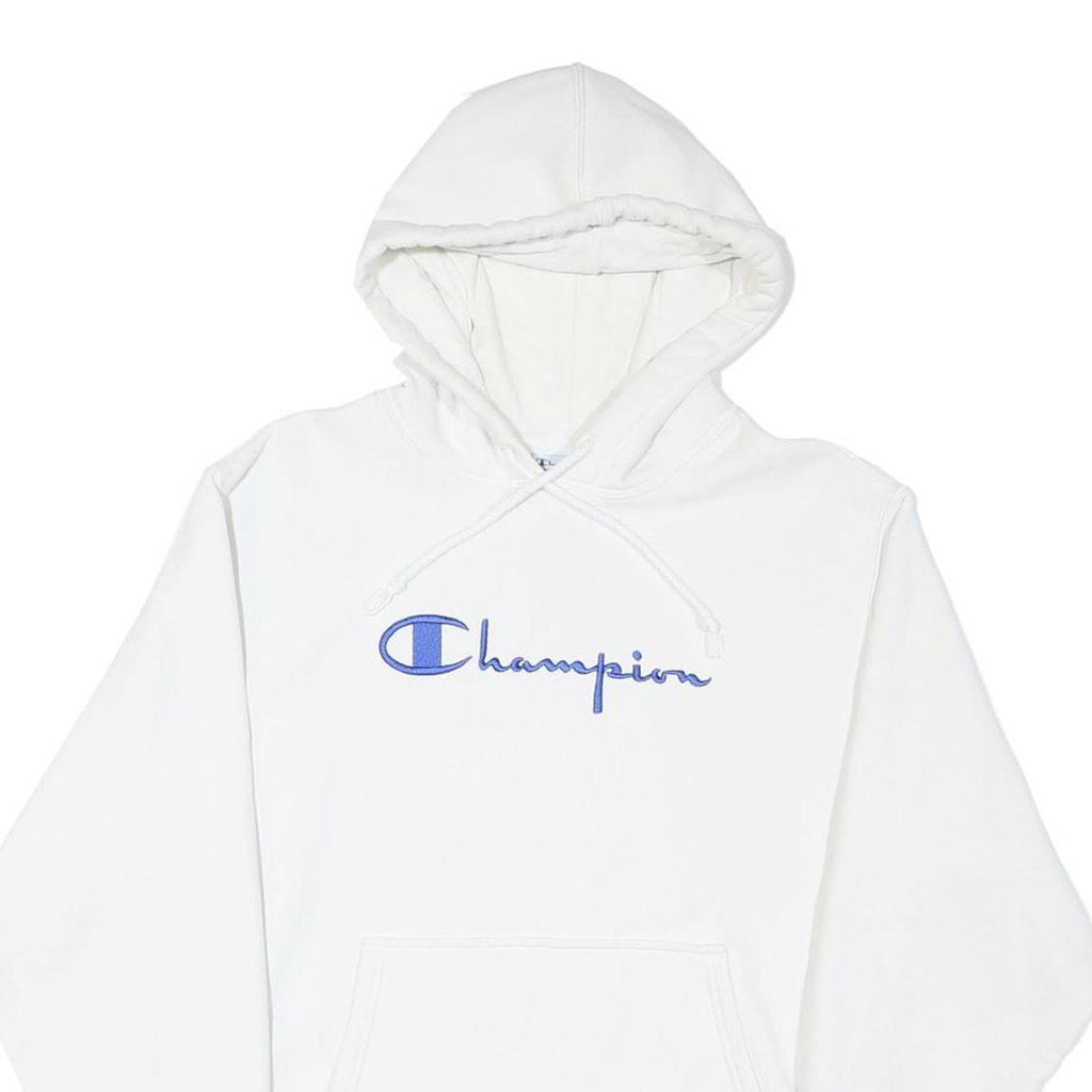 CHAMPION Mens White Blue & Red Hoodie M Cotton Blend Pullover Hooded Sweatshirt