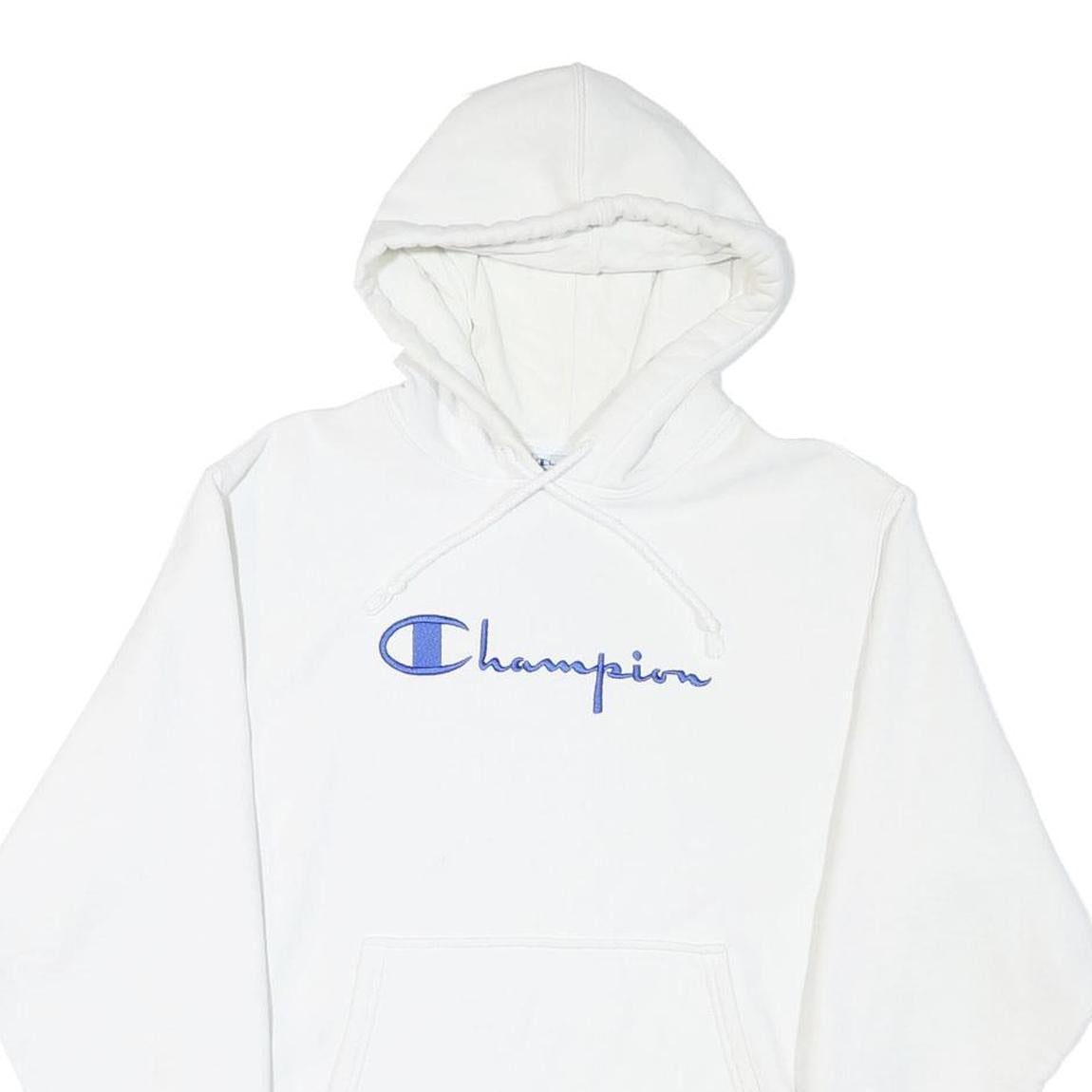 CHAMPION Mens White Blue & Red Hoodie M Cotton Blend Pullover Hooded Sweatshirt