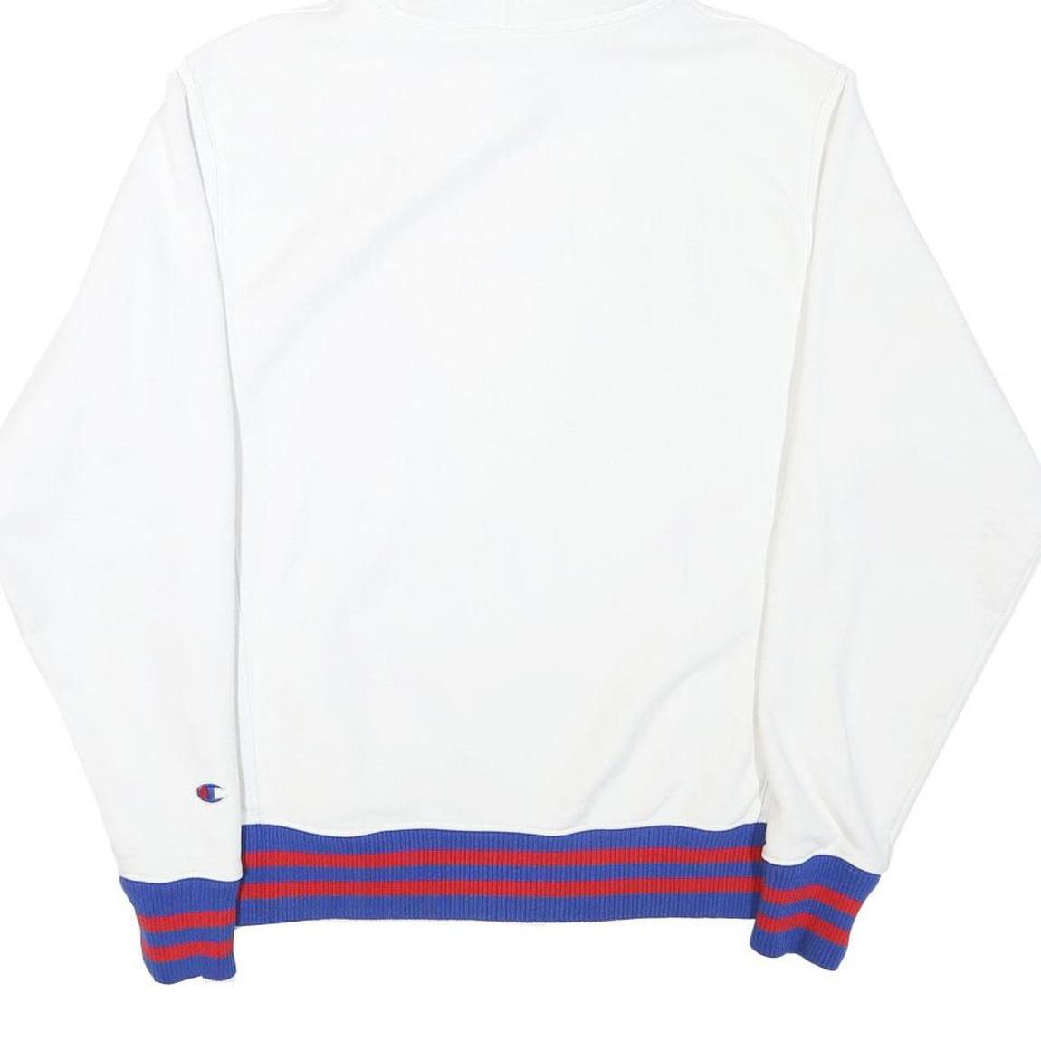 CHAMPION Mens White Blue & Red Hoodie M Cotton Blend Pullover Hooded Sweatshirt