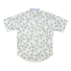 BUGLE BOY Mens Cream & Green Palm Print Short Sleeve Shirt M Lightweight Summer