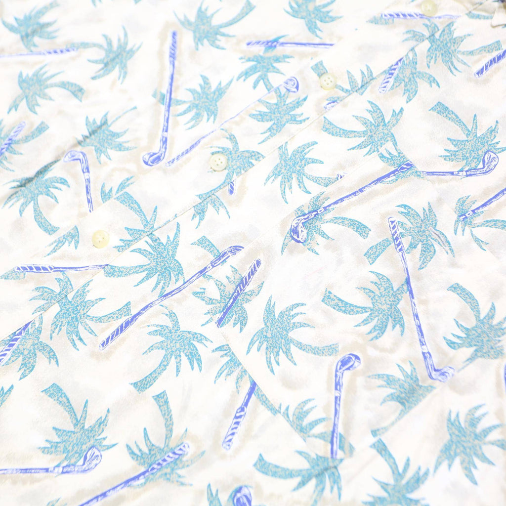 BUGLE BOY Mens Cream & Green Palm Print Short Sleeve Shirt M Lightweight Summer