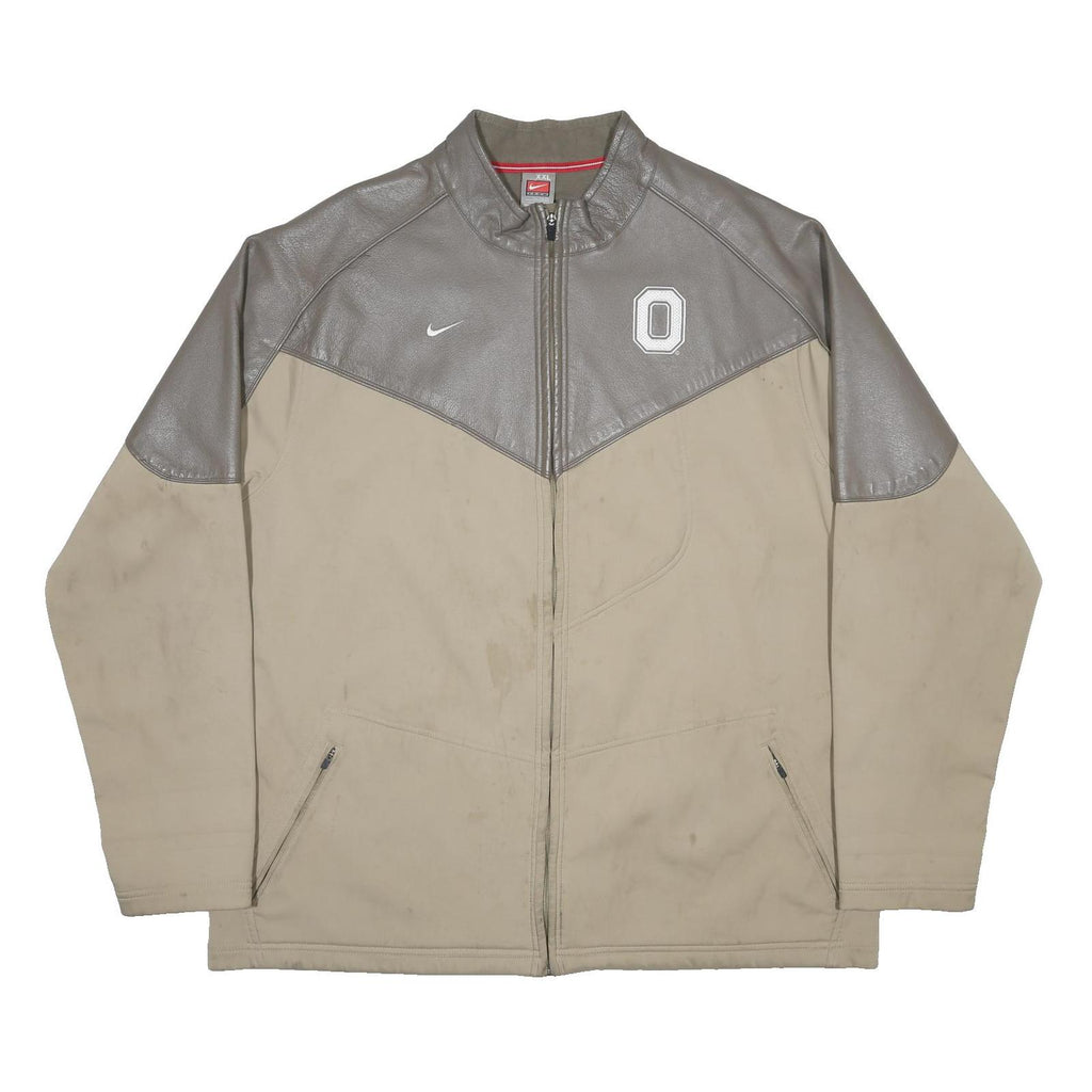 NIKE Mens Beige & Grey Ohio State Varsity Jacket 2XL Polyester Zip Casual Sport