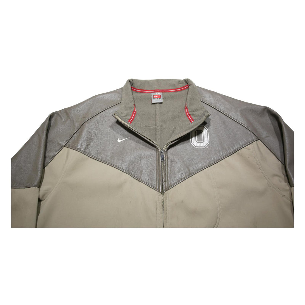 NIKE Mens Beige & Grey Ohio State Varsity Jacket 2XL Polyester Zip Casual Sport