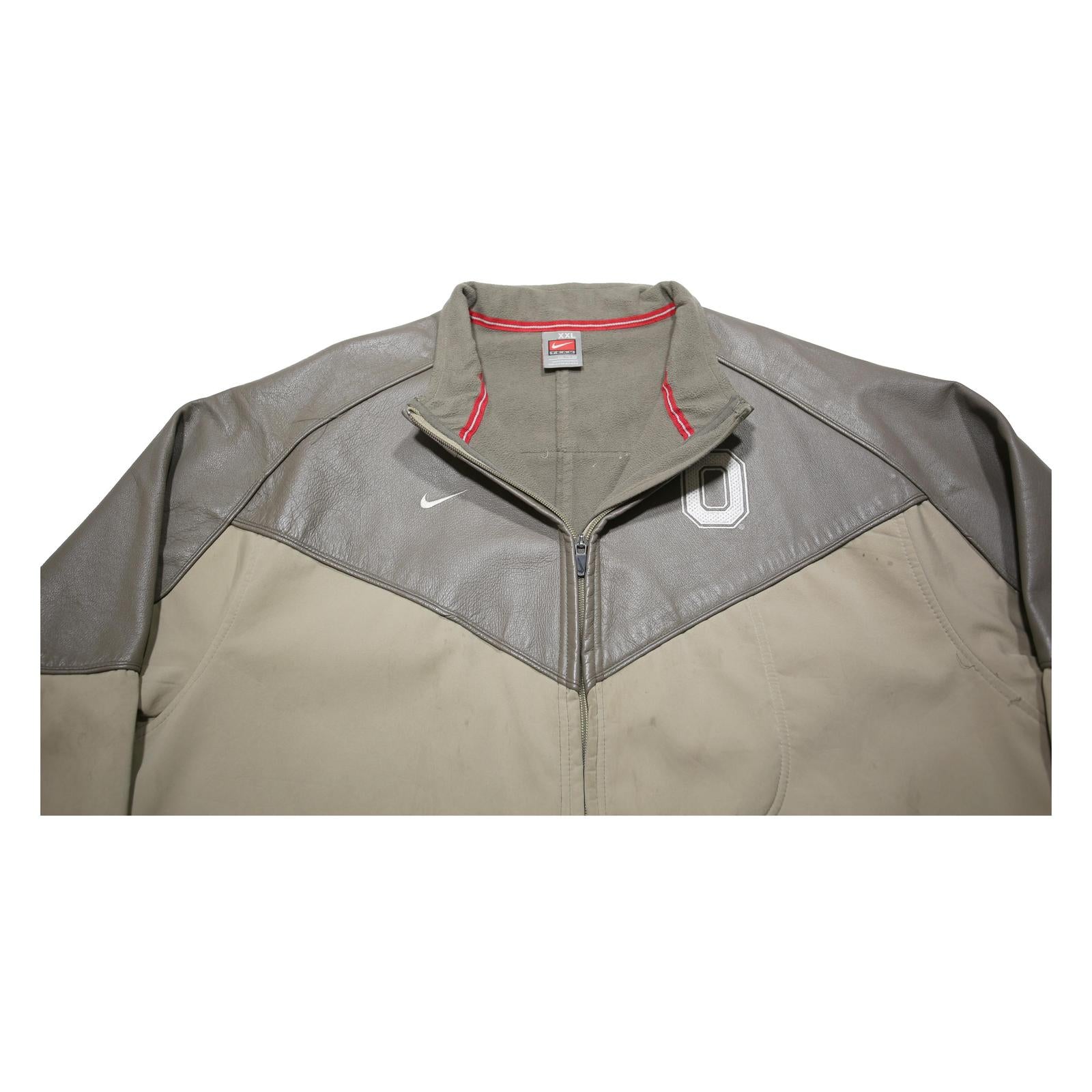 NIKE Mens Beige & Grey Ohio State Varsity Jacket 2XL Polyester Zip Casual Sport