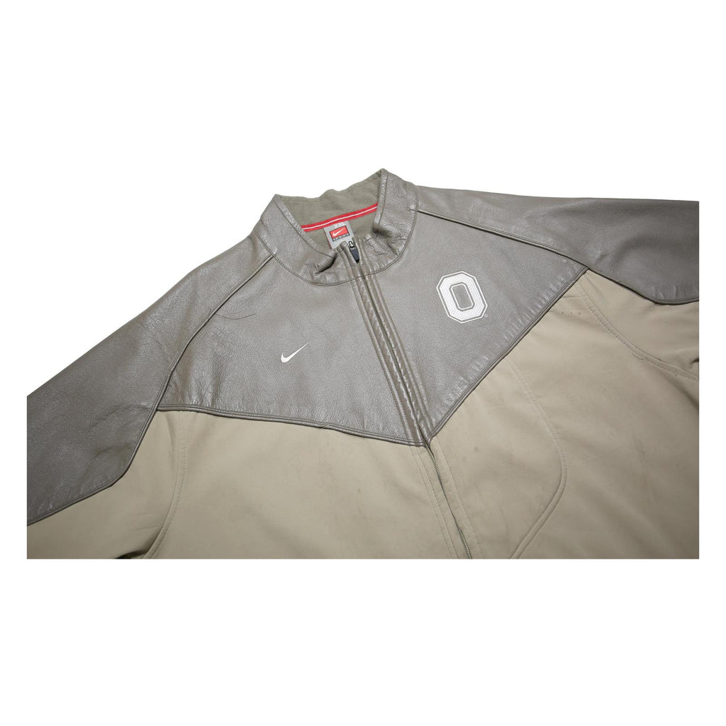 NIKE Mens Beige & Grey Ohio State Varsity Jacket 2XL Polyester Zip Casual Sport