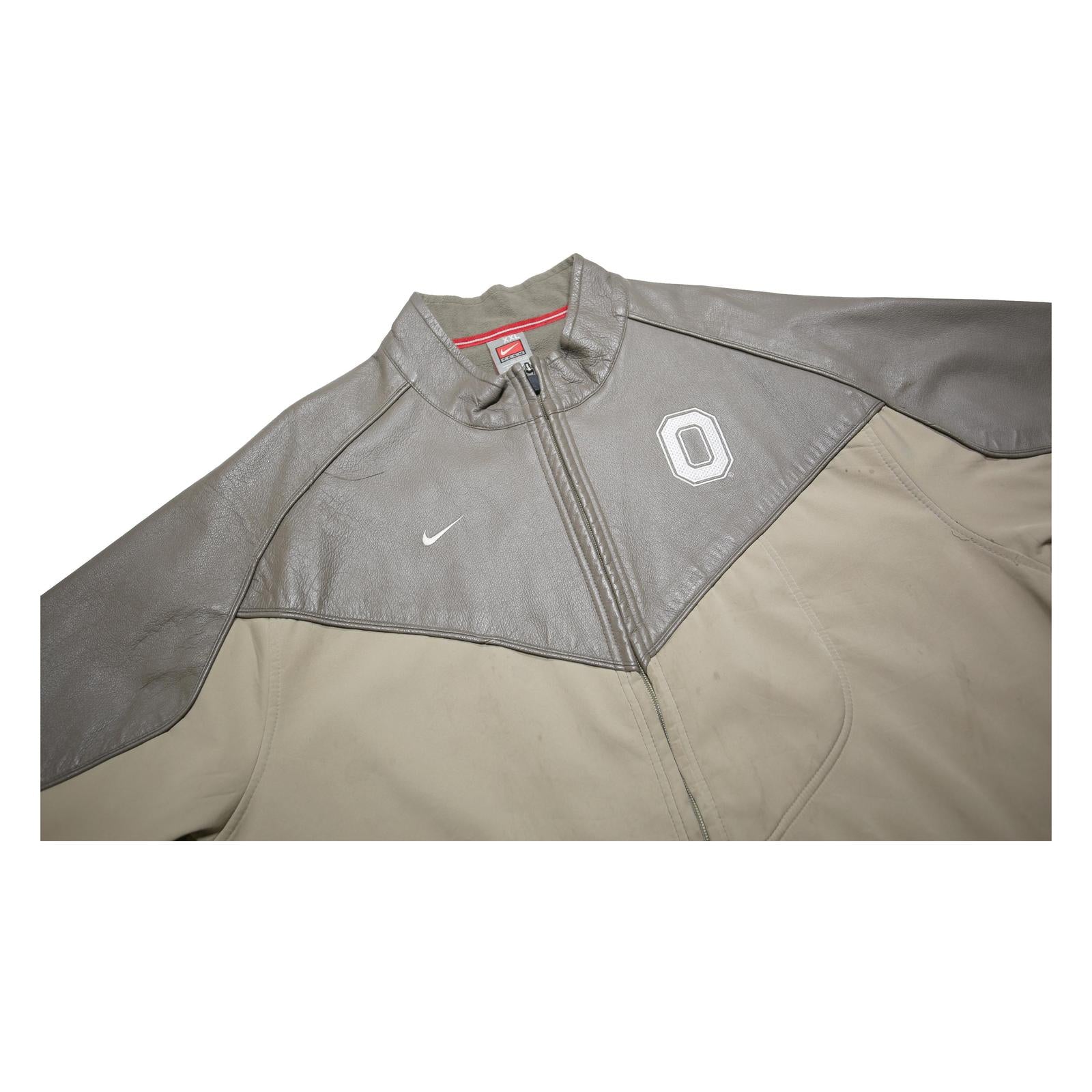 NIKE Mens Beige & Grey Ohio State Varsity Jacket 2XL Polyester Zip Casual Sport